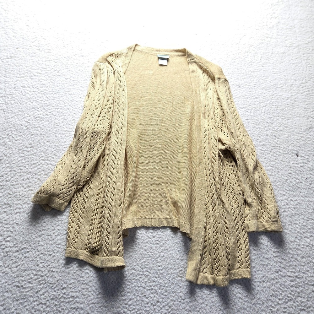 Sara Morgan Cardigan Sweater Womens 3X Beige V Neck Long Sleeve Cotton Open Knit